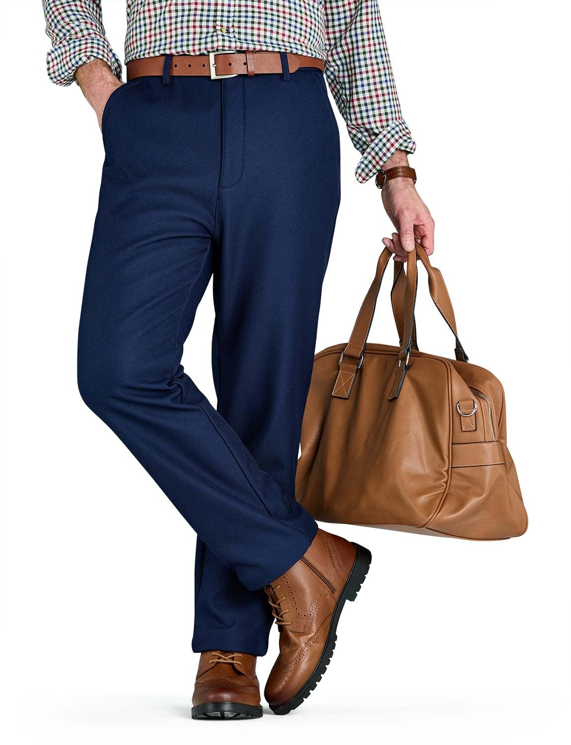 Pegasus Men's Fleece Lined Formal Trousers with Stretch Waist & Classic Straight Leg Navy 34W / 31L