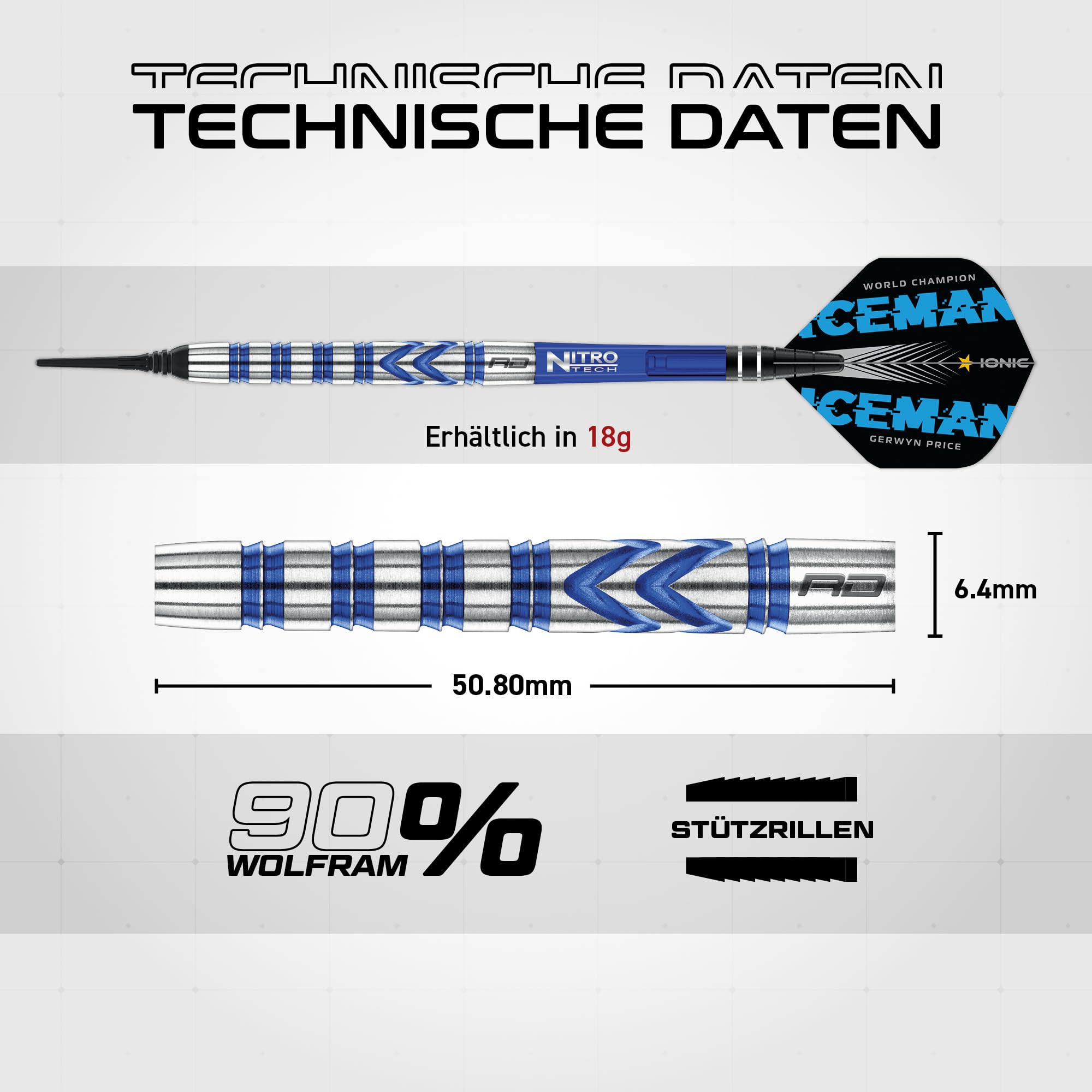 RED DRAGON Gerwyn Price Iceman Originals 20g Fassgewicht, 22g Gesamtgewicht Softip Tungsten Dartpfeile Set mit Flights und Schäfte
