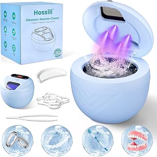 Ultrasonic Retainer Cleaner, 45kHz Retainer Cleaner Machine for Denture Cleaning Pod for Mouth Guards|Aligners|Braces|Toothbrush Heads|Jewelry, 200ML Dental Cleaning Pod with 4 Modes & Digital Timer