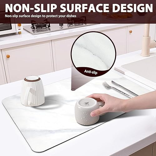 Miniatura 2 de Tapete de secado de platos para encimera de cocina, 24 x 16 pulgadas, súper absorbente, almohadilla de secado de platos con parte trasera de goma