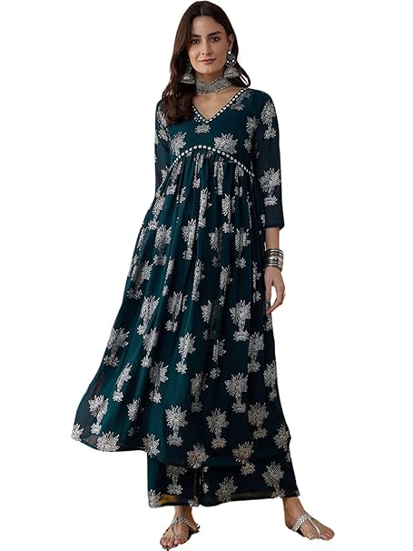 rytras Women Rayon Floral Alia Cut Kurta And Palazzo Set