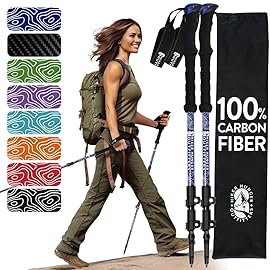 100% Carbon Fiber Trekking Poles by USA Brand - Ultra Strong Lightweight Collapsible Hiking Poles with Cork and EVA Foam Grips & Quick Adjustable Flip Locks