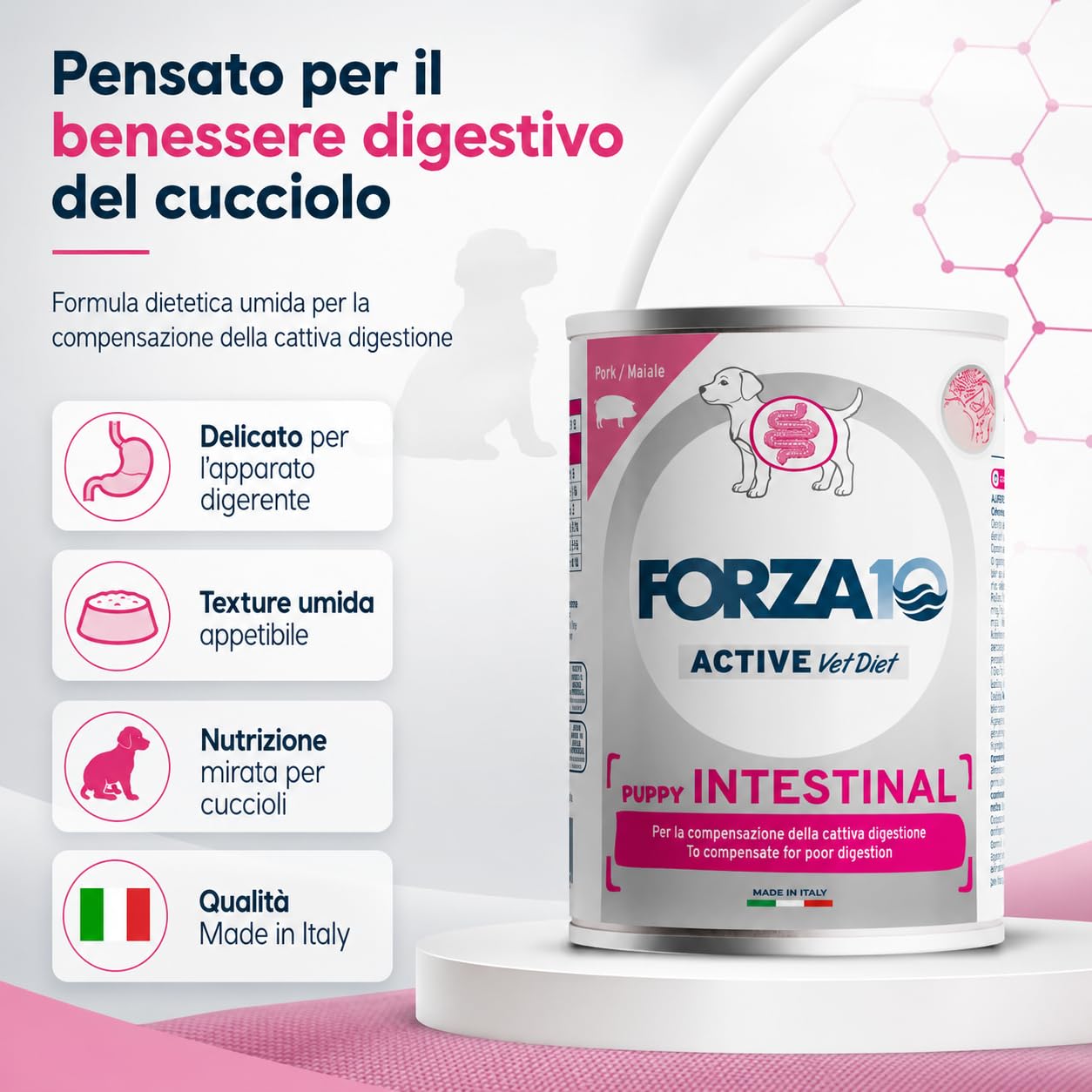 Intestinal Puppy Maiale – Forza10 Diet Cibo Umido per Cani Cuccioli di tutte le Taglie e Razze, Cattiva Digestione,12 Lattine x 400g, Alimento Completo.