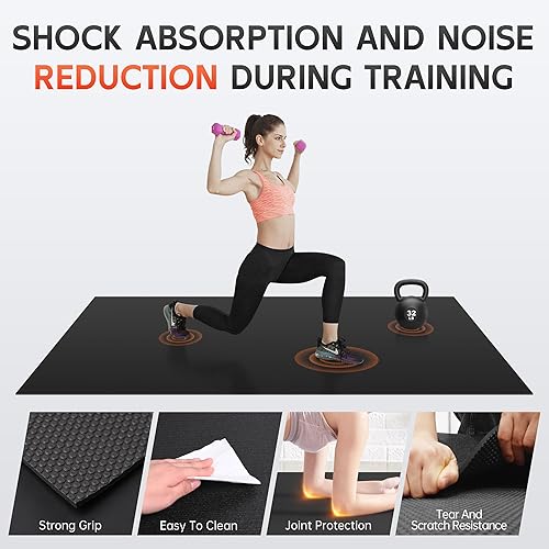 Miniatura 3 de Tapete de ejercicio extra grande, 10 x 6 pies, 8 x 6 pies, 7 x 5 pies, 6 x 4 pies a 0.276 in de grosor, para gimnasio en casa, tapete de gimnasio de
