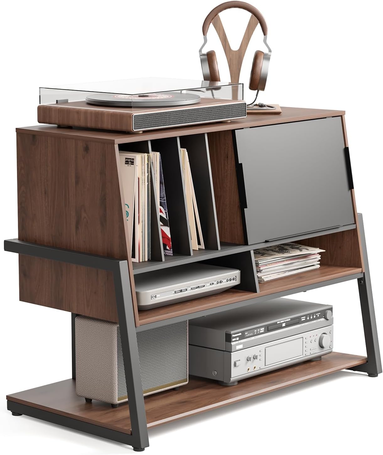 FITUEYES Design Record Player Stand with Vinyl Storage