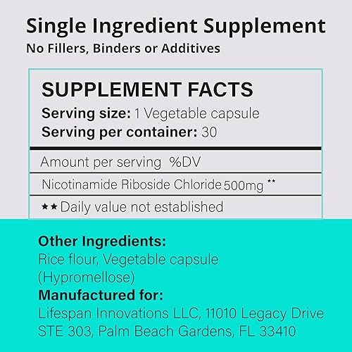 Miniatura 6 de Lifespan Innovations Pure NR Nicotinamide Riboside 500mg - Suplemento de un solo ingrediente - Soporta niveles de NAD+, energía celular y
