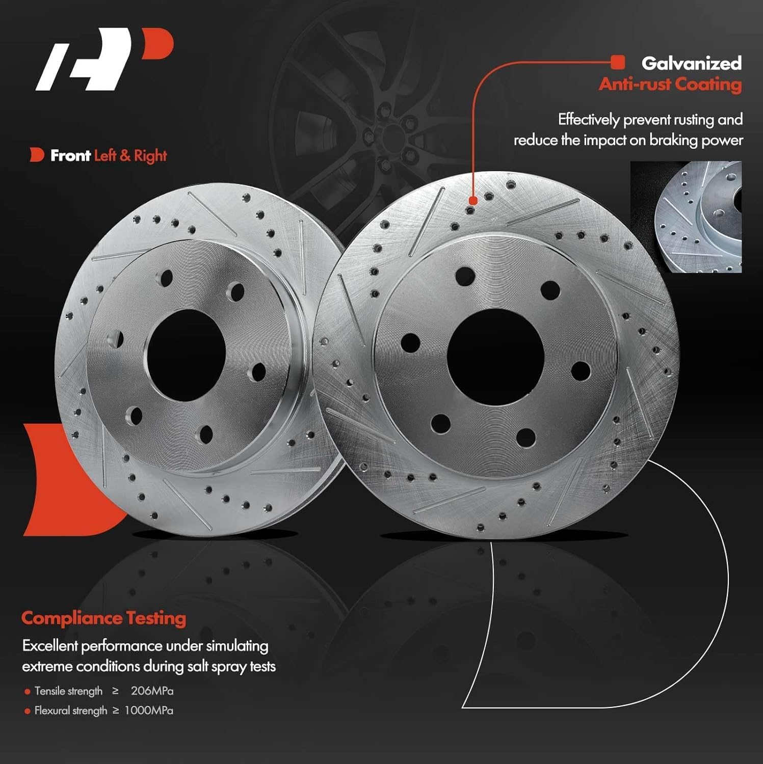 A-Premium 12.01 inch (305mm) Front Drilled and Slotted Disc Brake Rotors Compatible with Select Chevy, GMC and Cadillac Models - Silverado 1500, Tahoe, Express, Suburban, Avalanche, Astro, Sierra