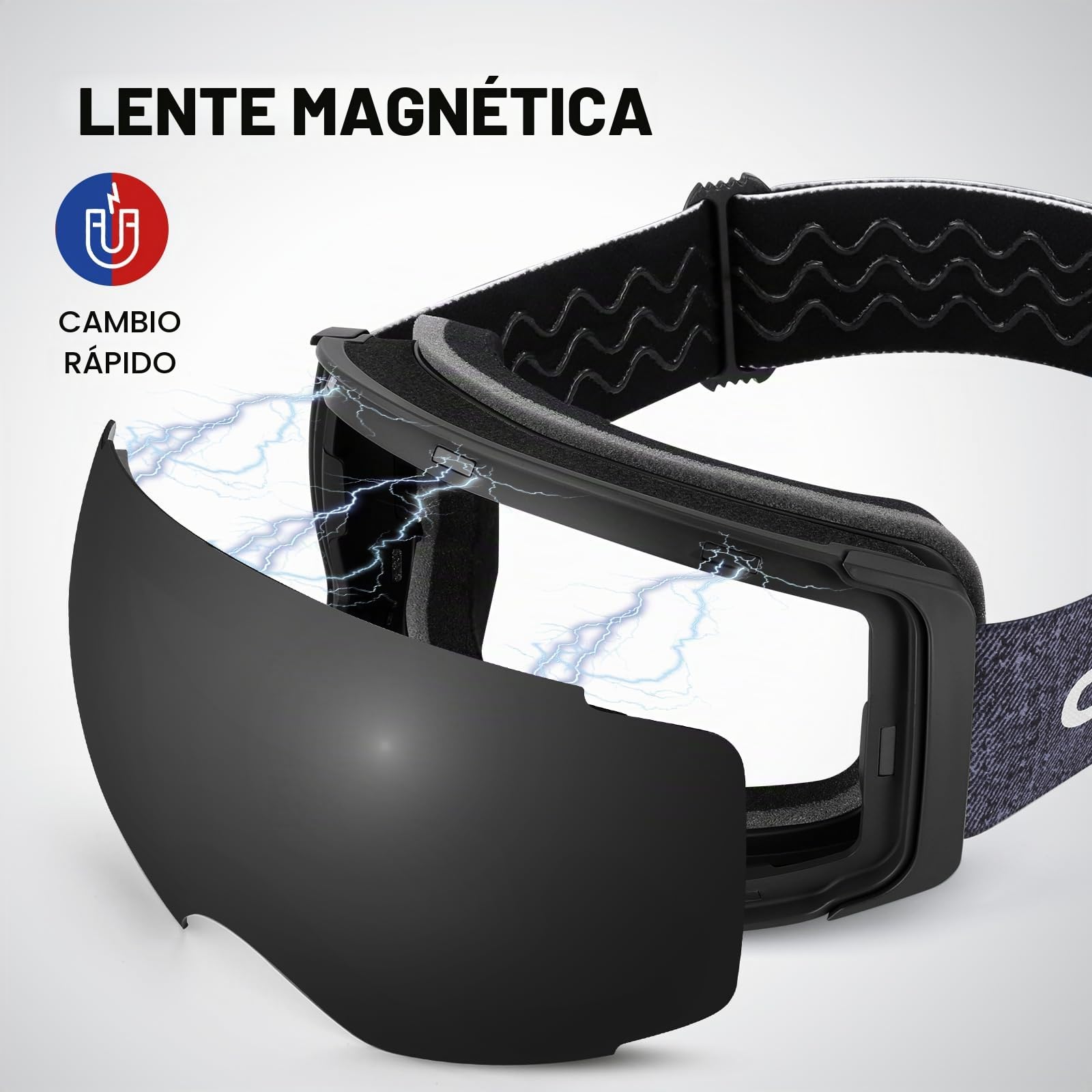 Odoland Gafas de Esquí Esféricas Grandes Sin Marco con Lentes Magnéticas Intercambiables, Máscara de Esquí para Adultos y Jóvenes, BB
