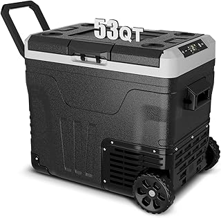 Car Fridge Portable 12 Volt Refrigerator - 53 Quart(50L) Electric Cooler with 12/24V DC&110-240V AC for Truck Van RV Camper SUV, 12v Cooler with Wheels for Camping Boat Travel, -4~68°F