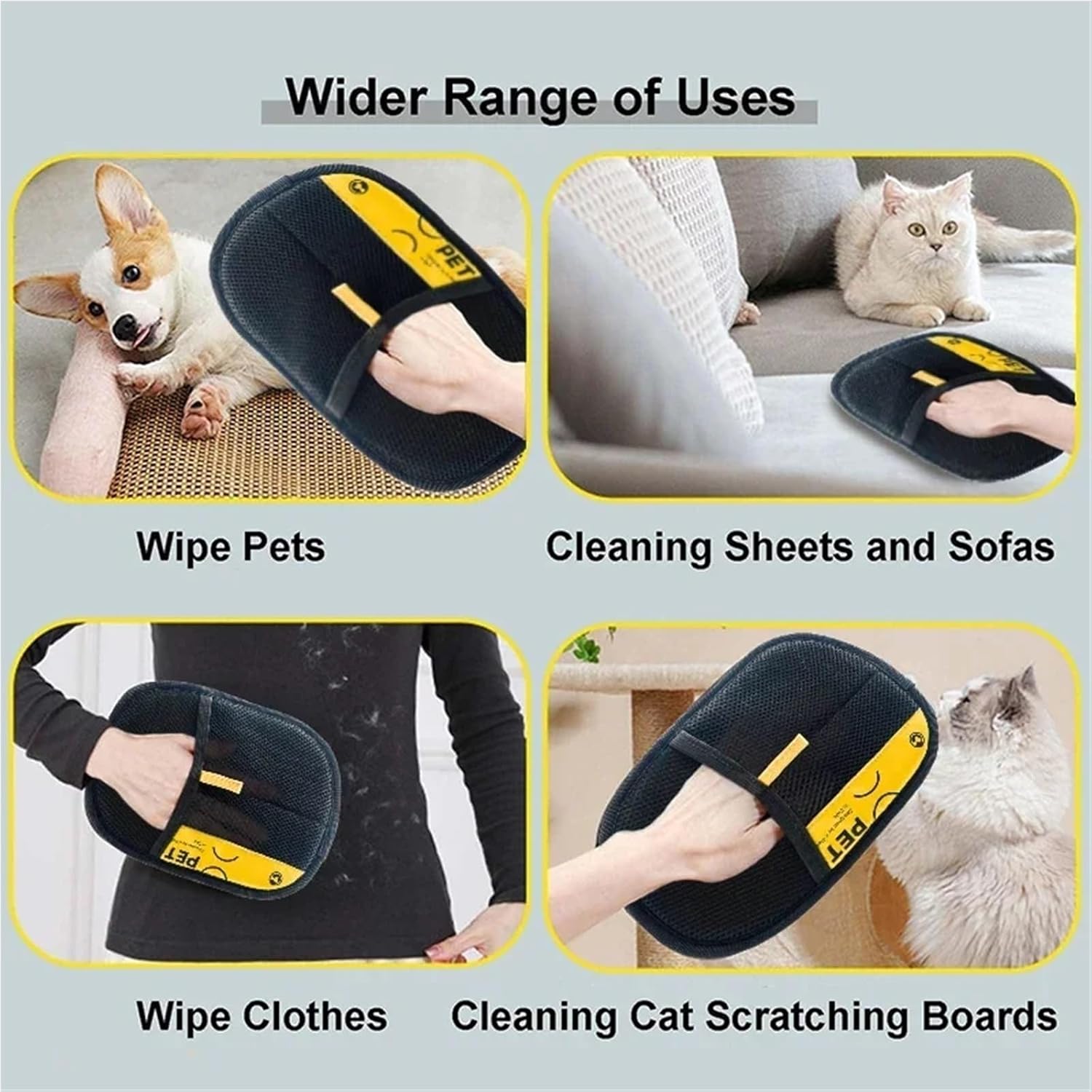 Pet Hair Remover Gloves Electrostatic for Cats Dogs, Reusable Washable Grooming Glove with 2-in-1 Lint Roller Brush - Safe Non-T(Pro-2-Pcs)
