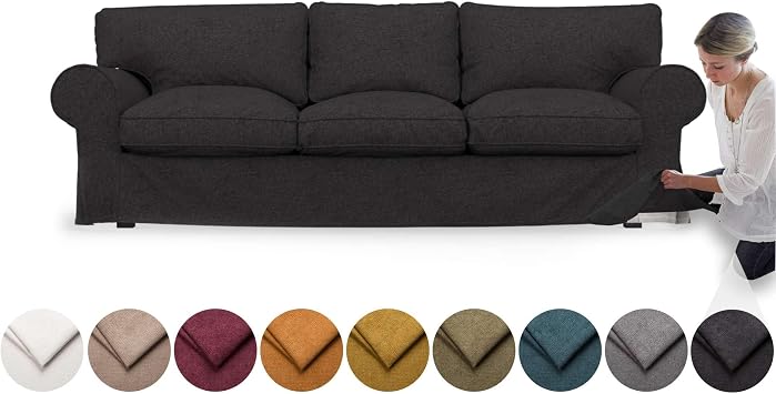 comfortly Cover for Ektorp 3 Seat Sofa NOT UPPLAND, Replacement Slipcover, Soft Durable Washable Fabric, Easy to Clean & Replace Crown - Black