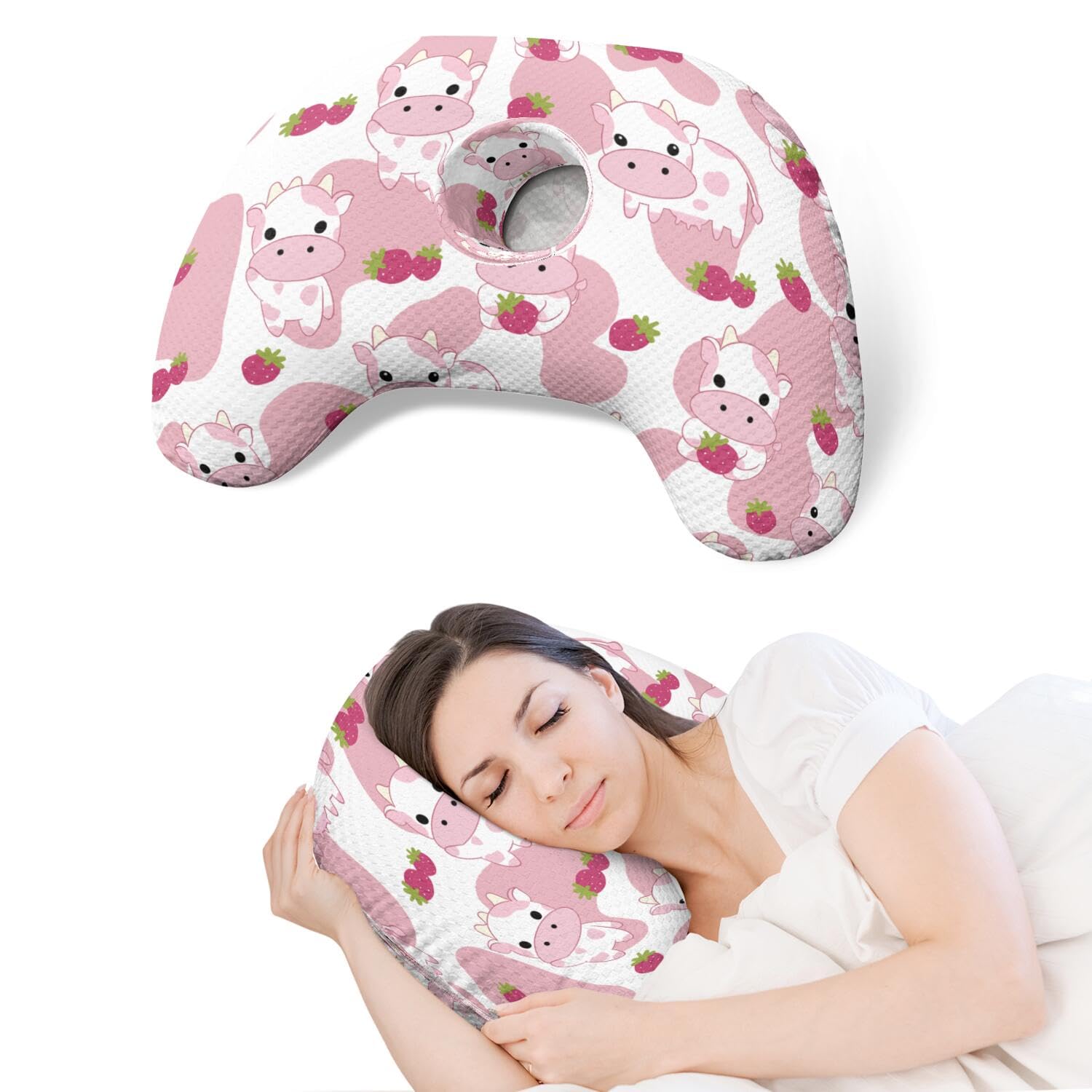 Ear Piercing Pillow with Ear Hole for Side Sleeper Relief Ear Pain,Cotton and Polyester Ear Pillows,Washable Ear Guard Pillow