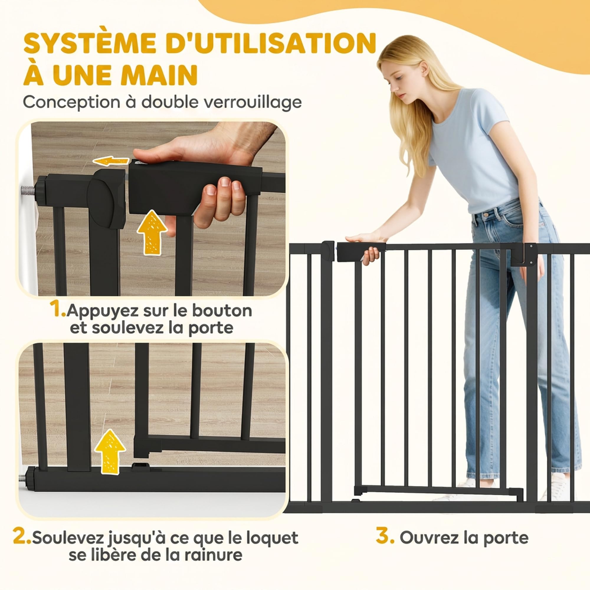 PawHut Puerta bebé 30"-40" 30" H Puerta Mascotas Cierre automático, Negro