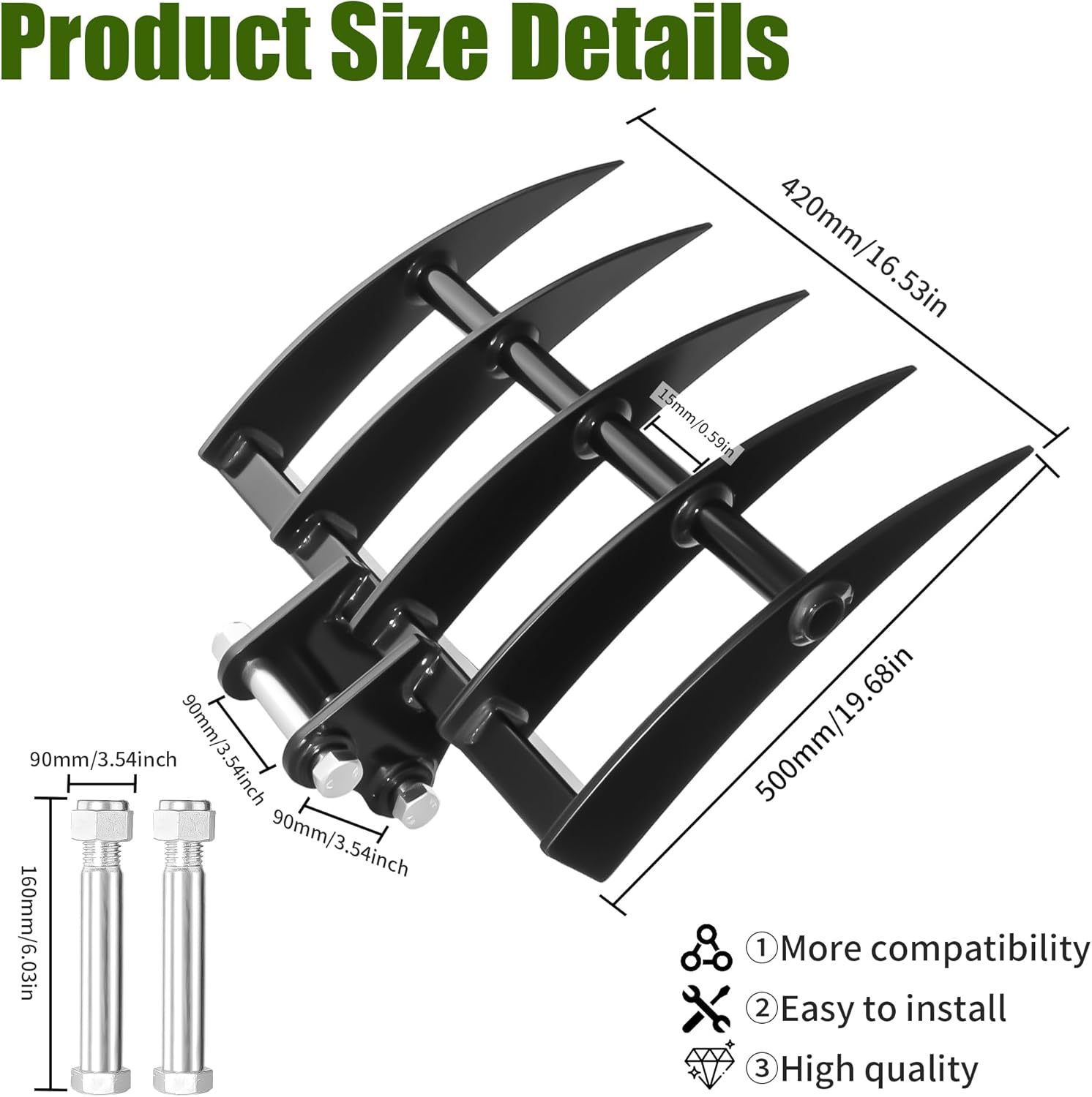 Mini Excavator Rake, Metal Wide Backhoe Rake Fit for 0.8T-1.5T Mini Excavators Attachments Use for Land Clearing, Debris Removing, Soil Spreading