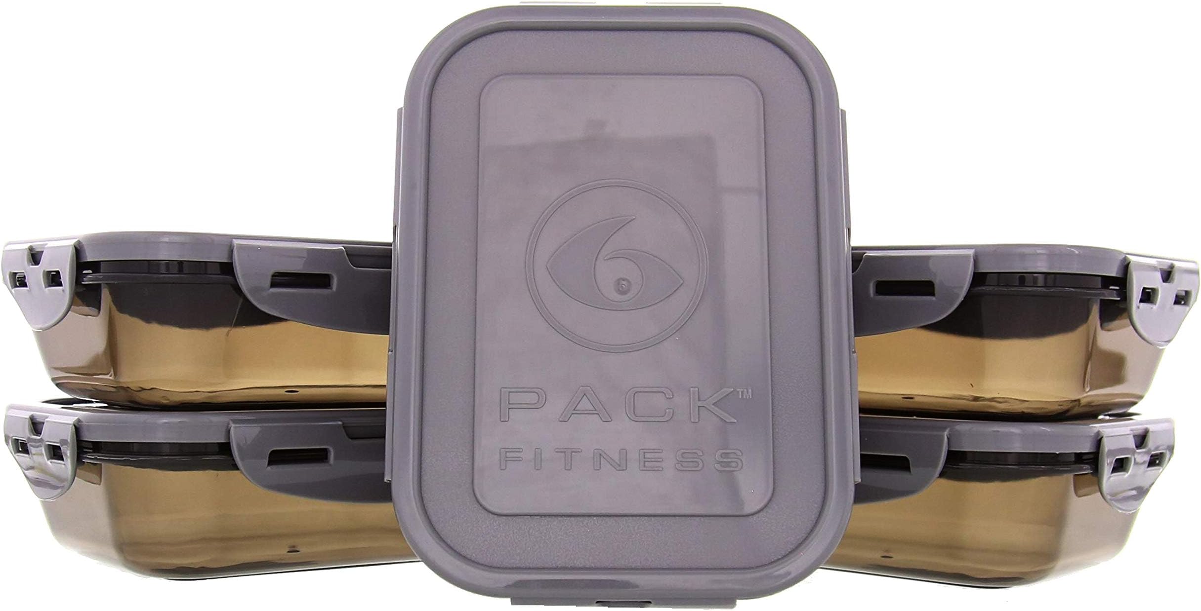 6 Pack Fitness Sure Seal Meal Prep Containers Set of 5 20oz (Grey/Black)