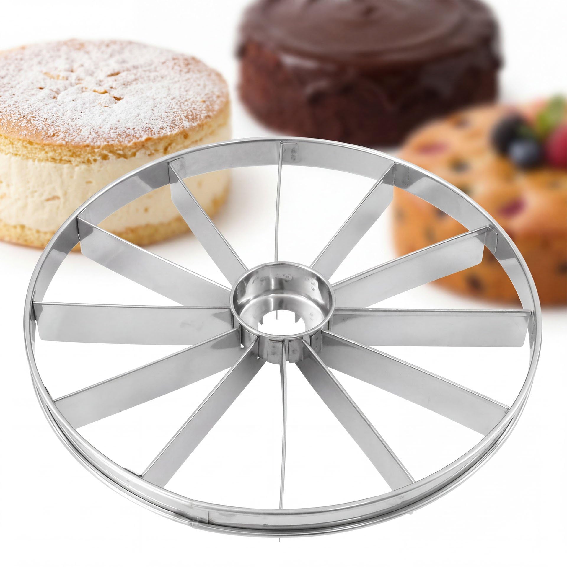 FMprofessional Tortenteiler aus Edelstahl – Tortenschneider für 12 gleichgroße Stücke, rostfreier Kuchenportionierer für Torten und Kuchen, spülmaschinengeeigneter Kuchenteiler