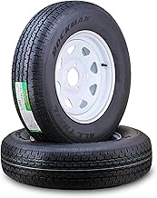 ROCKMAN ST205/75R14 Trailer Tire Rim Assembly 8-Ply D 105M 5 Lug on 4.5" PCD White Spoke Wheel,SET 2