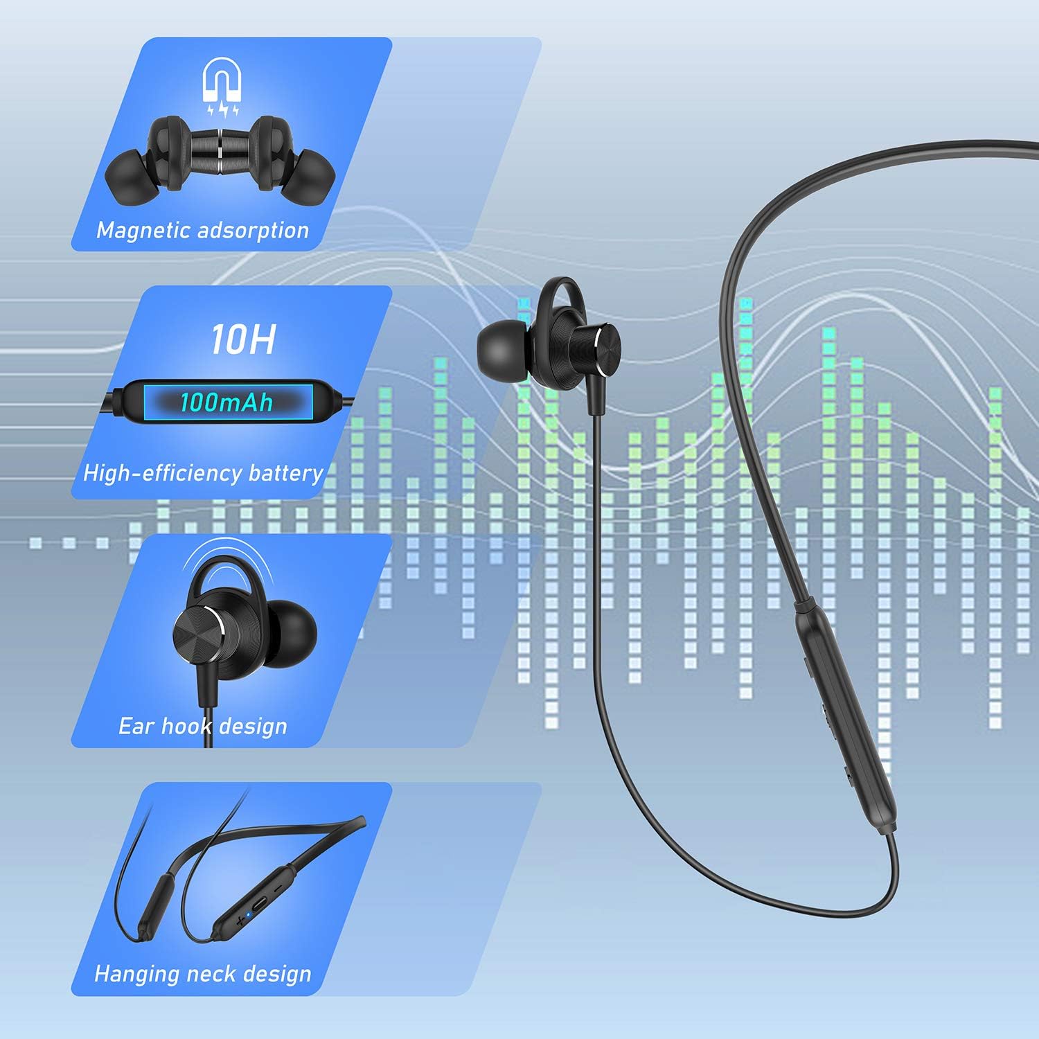 Blukar Cuffie Bluetooth 5.0, Auricolari Sportivi Wireless Magnetiche in Ear  con 10 Ore di Gioco, Cancellazione del Rumore, Resistente al Sudore,  Microfono HD Incorporato per iPhone, Huawei, Galaxy : Amazon.it: Elettronica