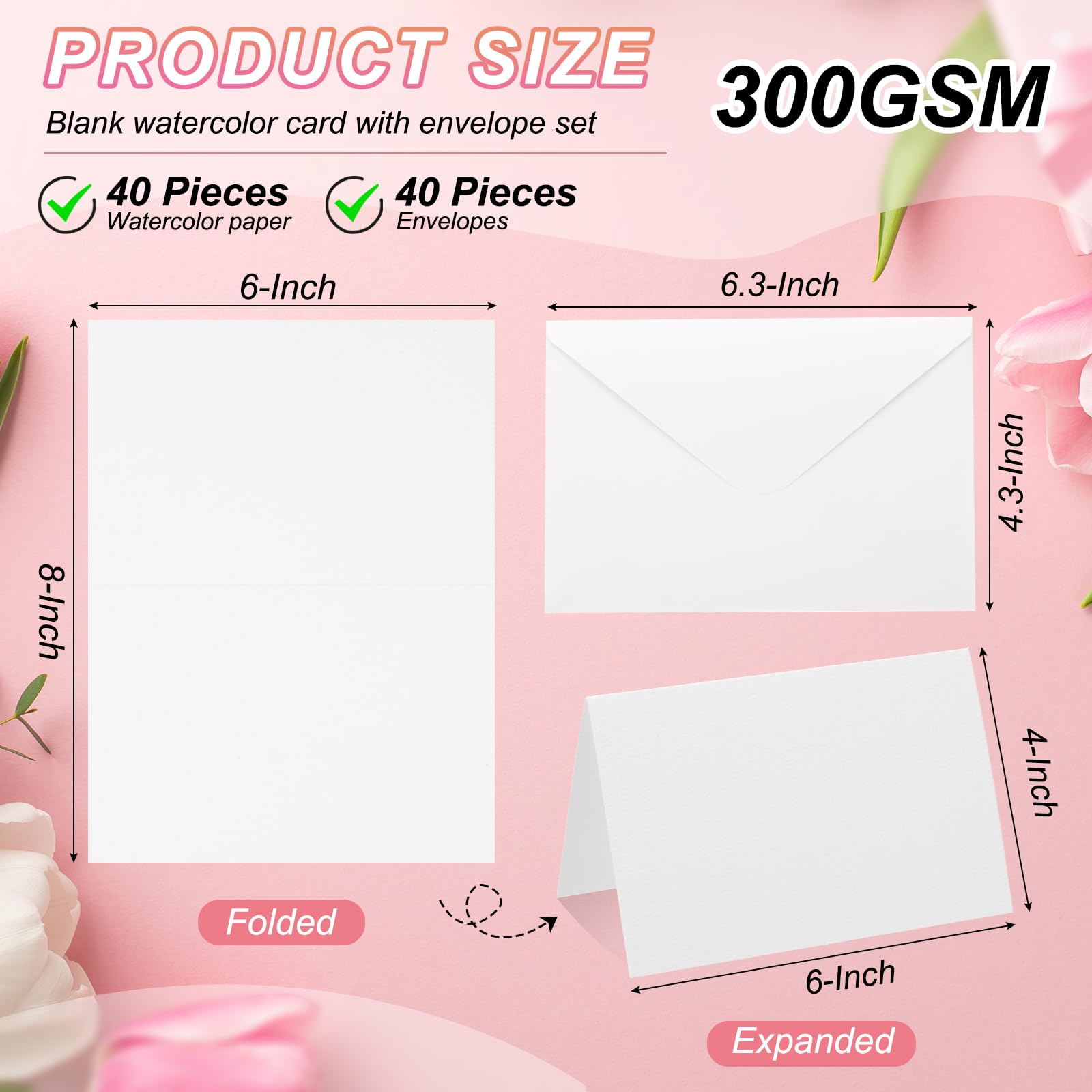 PATIKIL 40 Sets Pure Cotton Watercolor Cards 140lb/300 GSM Postcards with Envelopes for Art Painting Creative Thank Notes, 4x6 Inch Foldable Size(White Box)