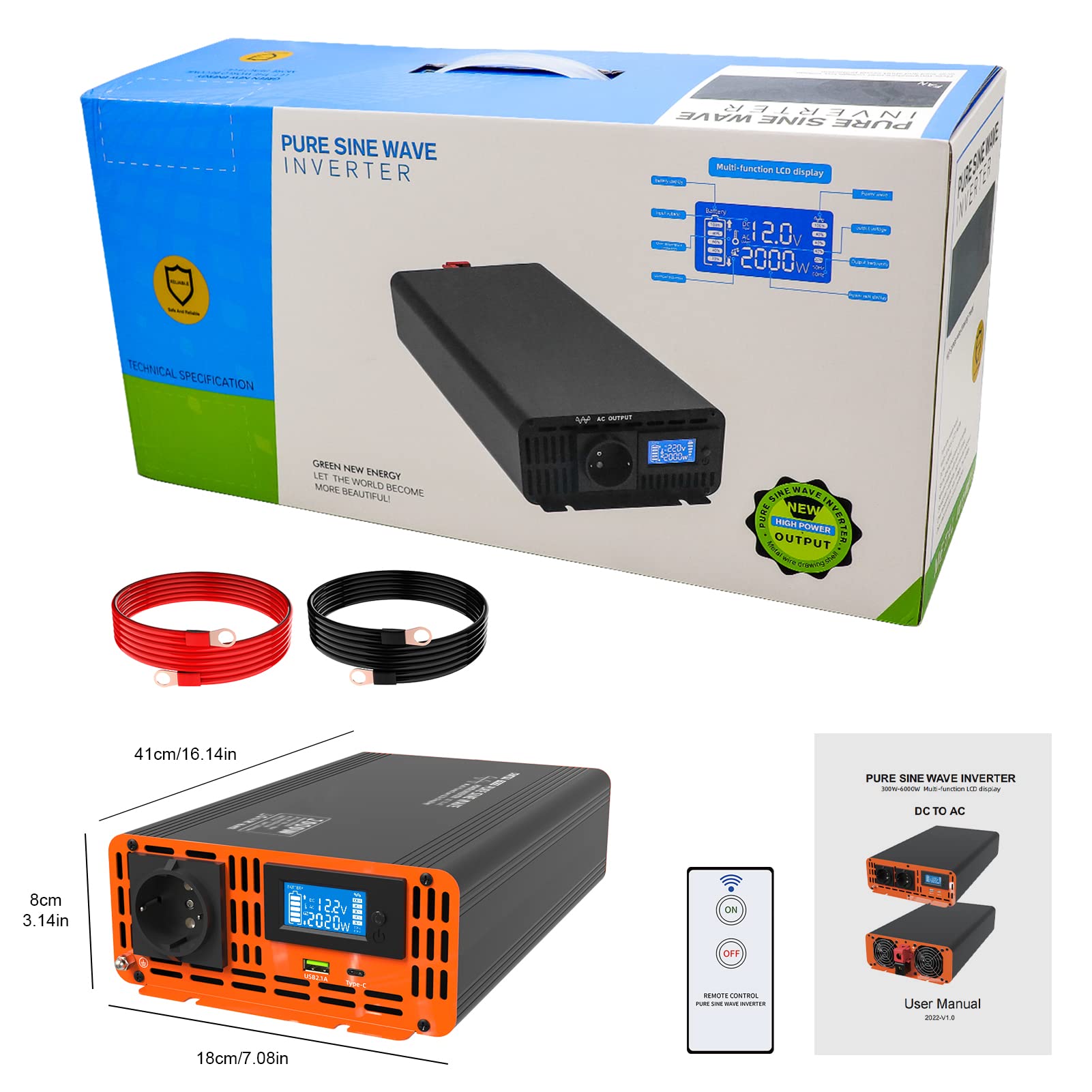 Przetwornice mocy czysta fala sinusoidalna przetwornica napięcia 4000W moc ciągła 2000W DC 12V 24V 48V do falownika AC Mocny Ladunek(Inverter 1000W)