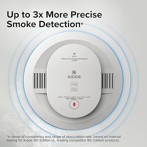 Miniatura 8 de Kidde Smart Smoke Detector, Ring App Enabled for Real-Time Notifications, Hardwired Alarm, AA Backup Battery
