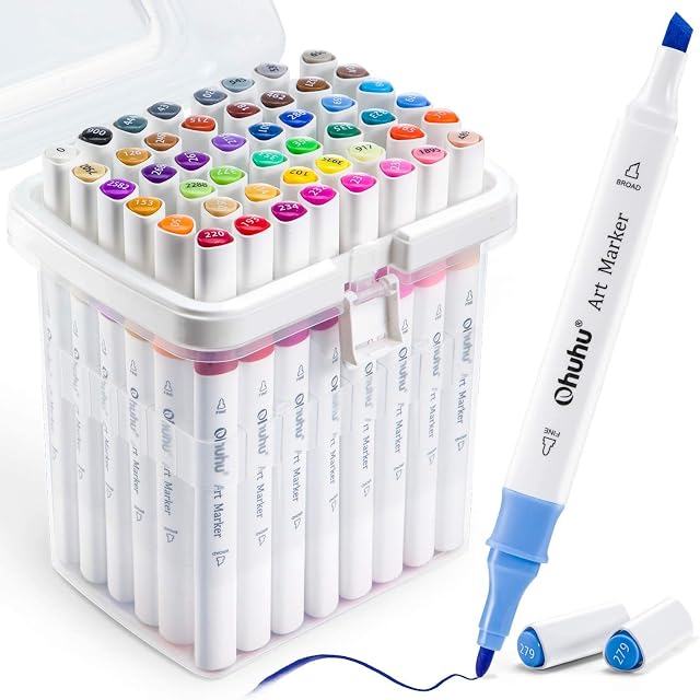 Ohuhu Markers, 48 Colour Double Tipped Alcohol Markers, Chisel & Fine Alcohol-based Art Marker Pen Set for Kids Adults Coloring Illustration Great for Students' Art Class Better Designed Grip