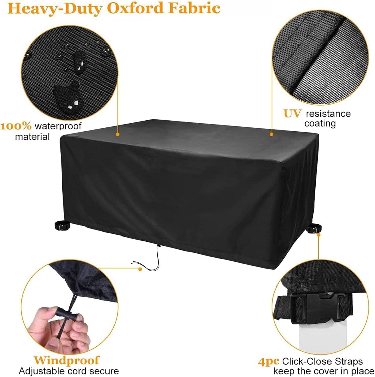 Generico Telo Copri Mobili Giardino Impermeabile 600d Antivento Antipioggia | Resistente Ai Raggi E Alla Luce Solare, Adatto Per Tavoli (200x100x85cm)