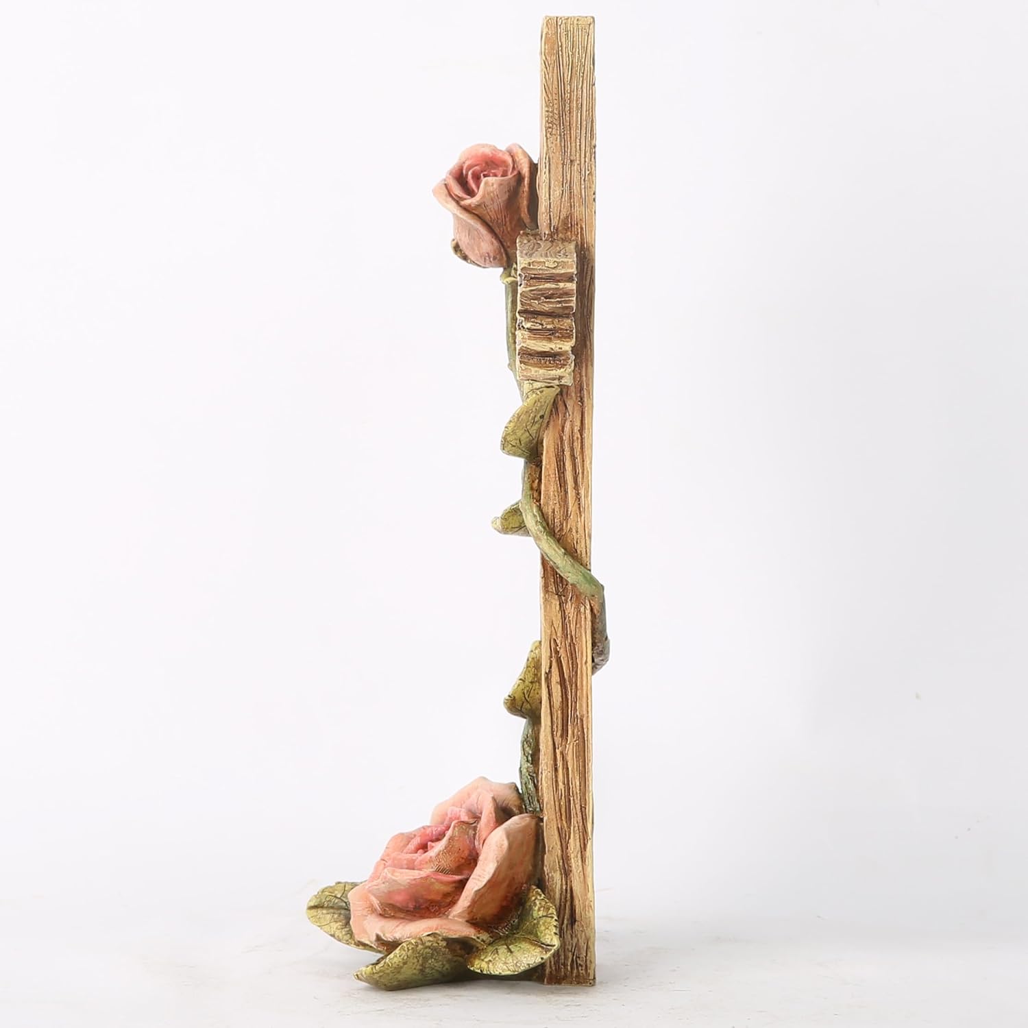BC Home Decor 8.25" H Rose Standing Cross, Wood Carve Looking Rustic Décoration for Home, Spring Garden Gift Decor, Eater Gift, Handpainted by Buildclassic