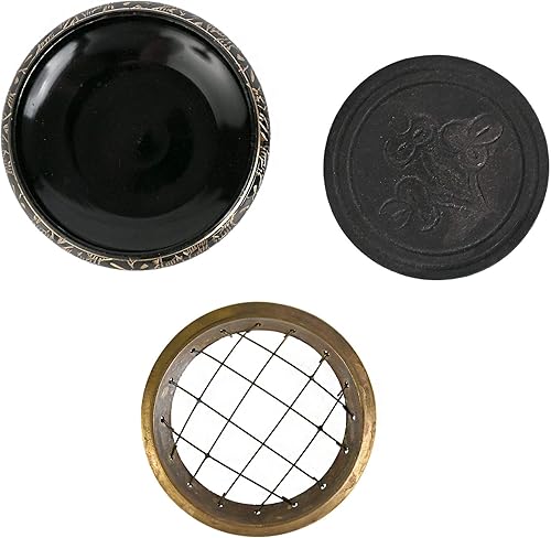 Miniatura 2 de Incense Garden Quemador de incienso con pantalla de carbón negro de latón decorado, 2.75 pulgadas de alto, posavasos incluidos