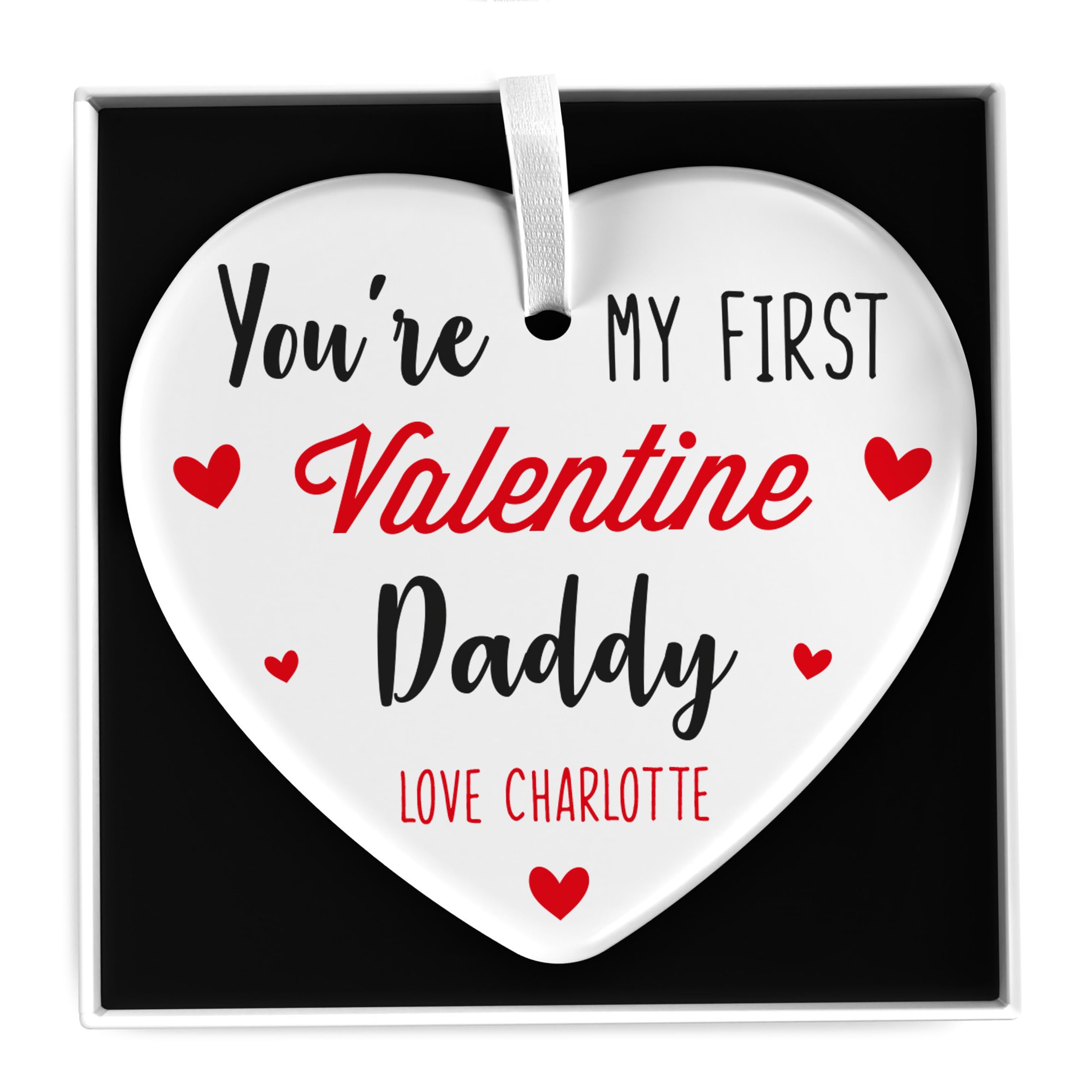 Daddy My First Valentine Gift, Daddy Is My Valentine, Personalised Valentine's Day Gift From Son Daughter Baby, Custom White Ceramic Heart Keepsake, With Gift Box