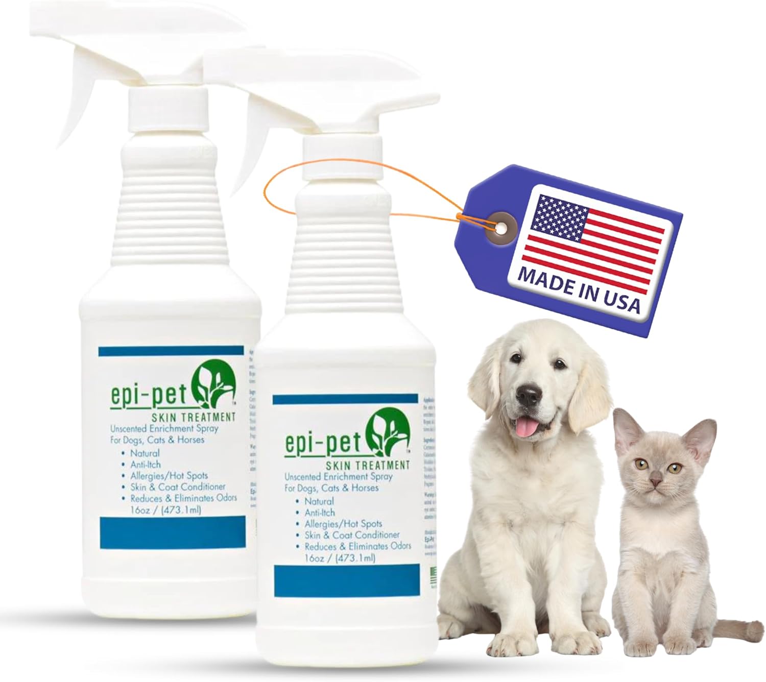 Epi-Pet Veterinary Formulated Dog Hot Spot and Dog Itch Spray, Pet Skin Treatment Spray for Allergies, Deshedding and Redness, Use it as Skin and Coat Conditioner(16 Fl Oz (Pack of 2), Unscented