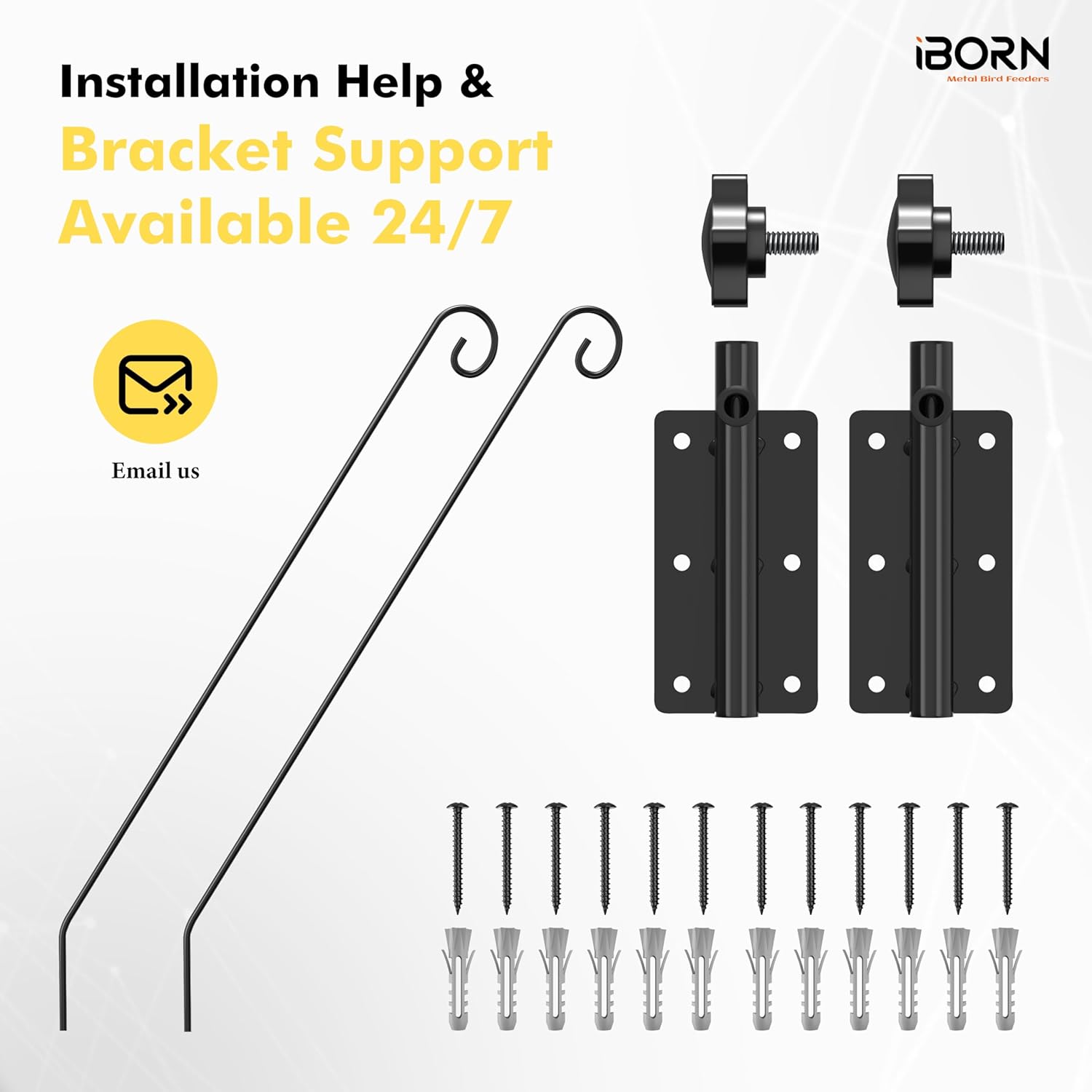 iBorn Wall Mount Deck Hook, 40" Squirrel Proof Bird Feeder Pole, Heavy Duty Extended Reach Wall Mounted Deck Hook Wall Pole, 180° Rotatable Arm, Solid Wire, Pack of 2
