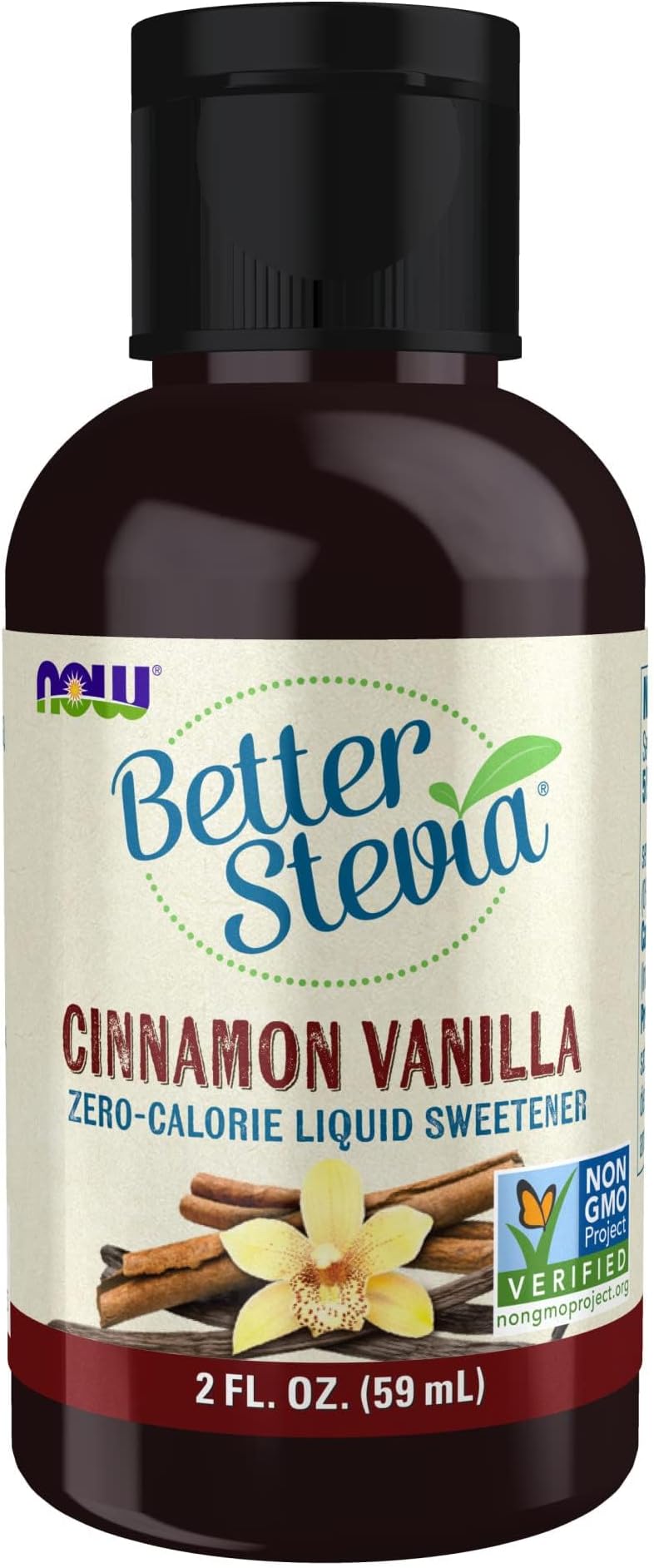 NOW Foods, Better Stevia, Liquid Zero-Calorie Sweetener, Cinnamon Vanilla Flavor, Certified Non-GMO, 2 Fl Oz