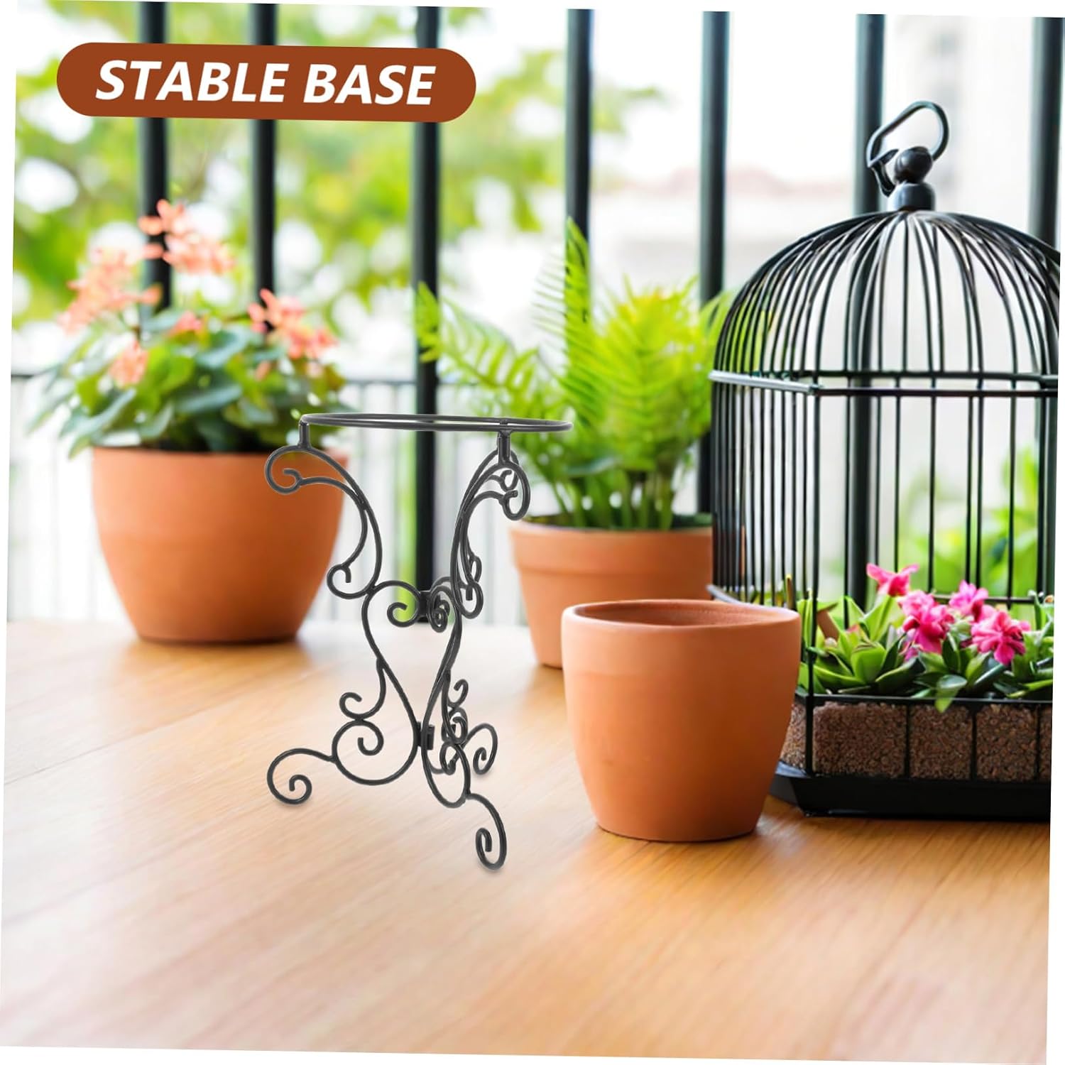 Yardwe Metal Gazing Ball Display Stand for Flowerpot and Sphere, Iron Birdbath Pedestal Base with Easy Maintenance and Versatile Outdoor Use for Garden and Lawn