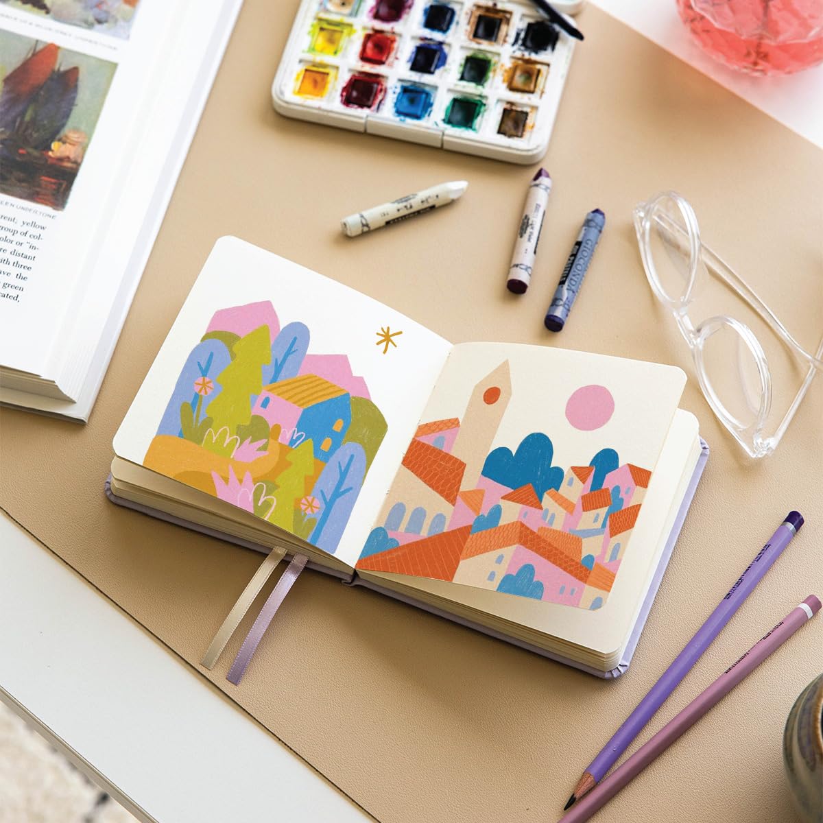 12x12 cm Sert Kapak 80 Yaprak 140 gr. Eskiz Defteri - Sketch Book - Lila