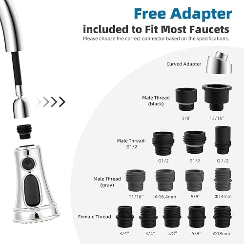 Vista 37 de Hibbent Reemplazo de cabezal de grifo de cocina extraíble, boquilla de cabezal rociador de cabezal de grifo de fregadero de cocina de 3 funciones