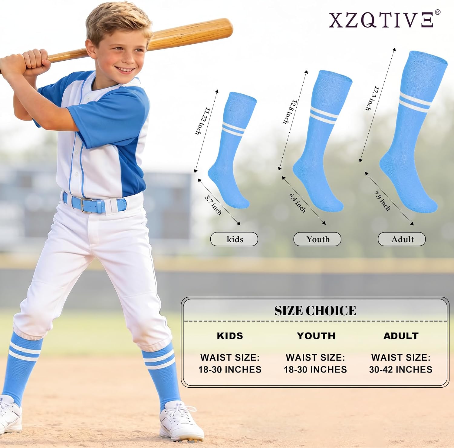 XZQTIVE Baseball Softball Socks and Belt Combo Set Adjustable Softball Socks and Elastic Belt for Kids Youth Adult