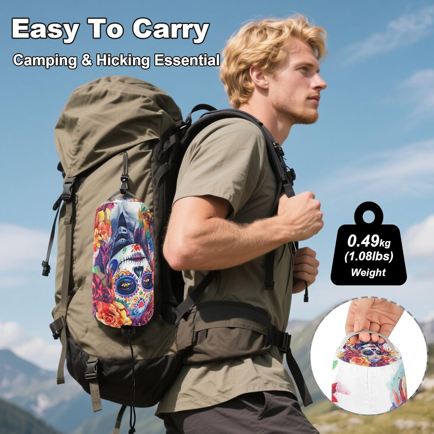 Dia De Los Muertos Mexican 330lb Capacity Camping Hammocks with Hanging Rope Hanging Hammock for Camping & Hiking Essential Bases para hamacas para adultos