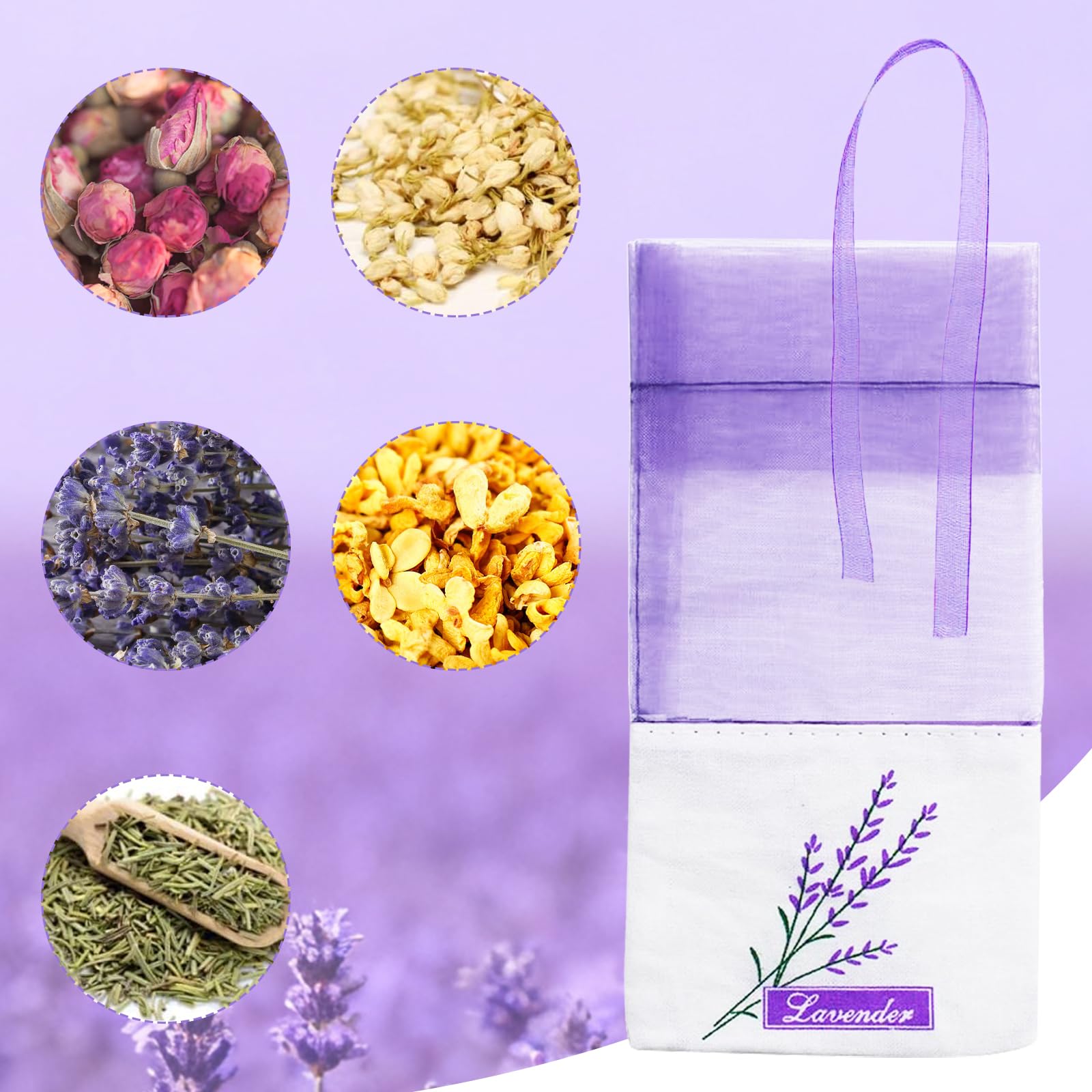 40 Pcs Sachet Vide pour Lavande Sacs De Sachet De Motif De Lavande Vide avec 40 Cordon De Serrage pour Ranger des Plantes Herbacées Et De Petits Objets(Violet Pâle)
