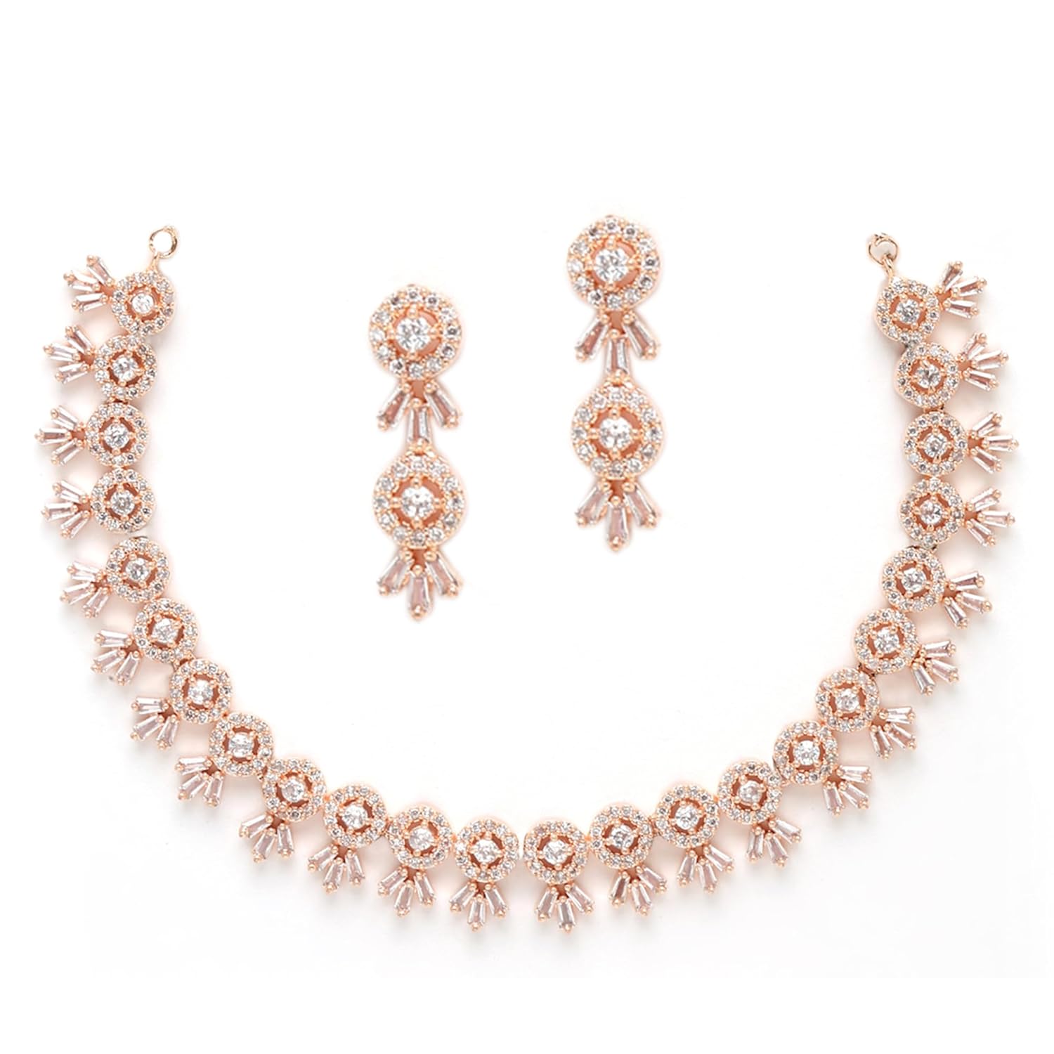 ZENEME Women American Diamond Studded Necklace With Earring Detailing Jewellery Set For Women and Girl