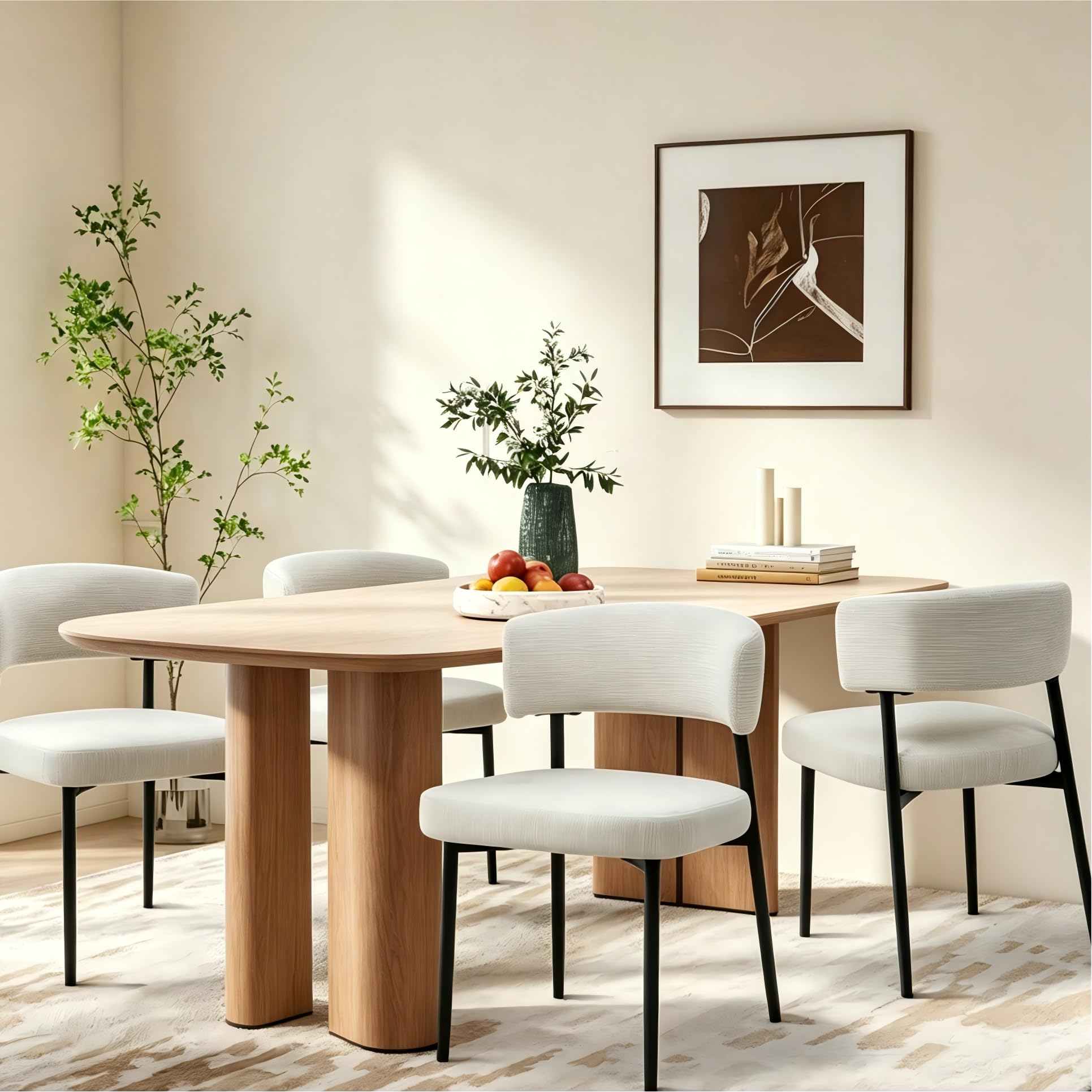 Photo 1 of Sweetcrispy Dining Chairs (Set of 4) - Boucle Fabric, Modern Beige