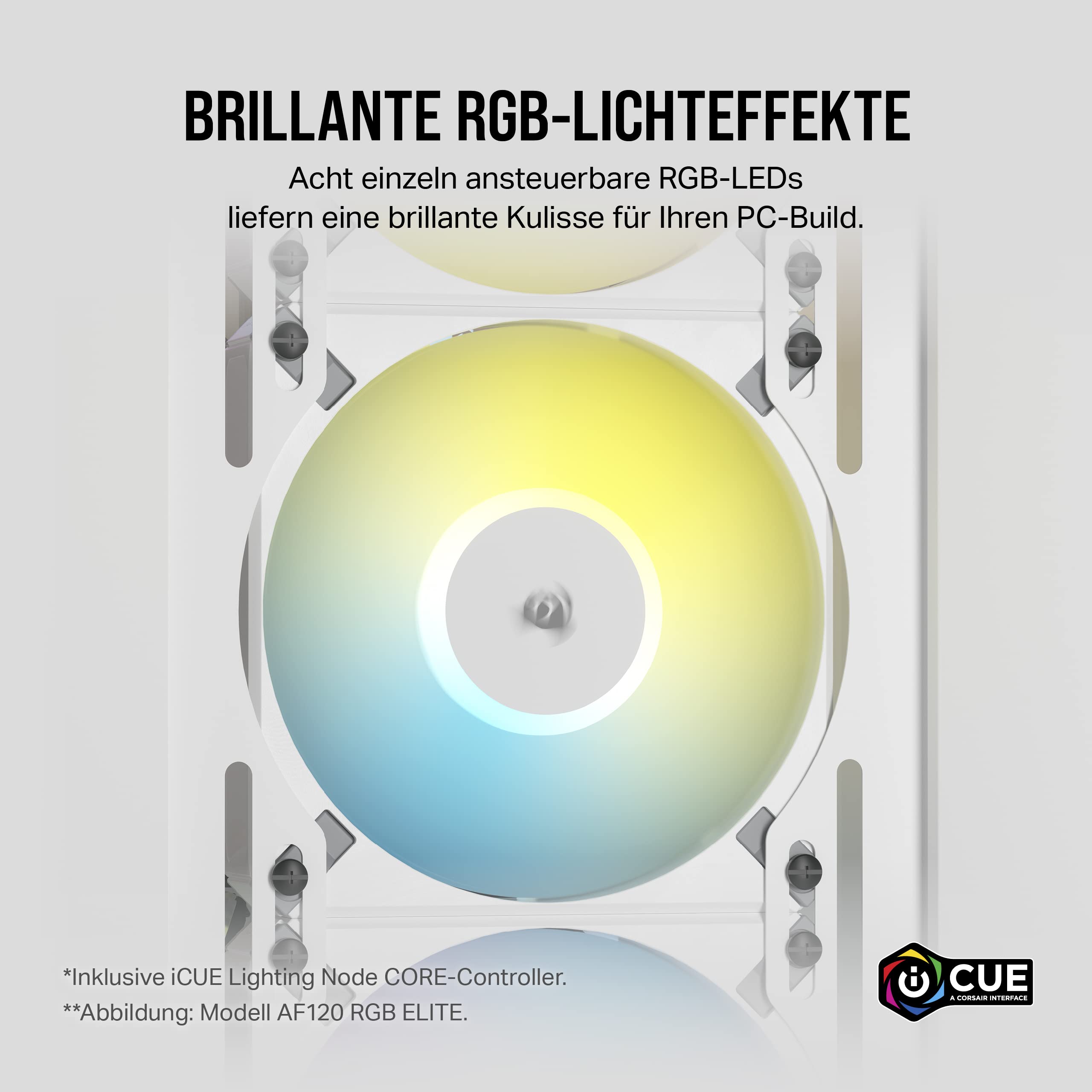 Corsair AF120 RGB Slim, 120-mm-PWM-Lüftersatz Mit Dynamischem Lager - Dünnes Profil Für Kleine Gehäuse - Bis zu 2000 U/min - 8 Adressierbare RGB-LEDs - Doppelpack Mit Lighting Node CORE - Weiß