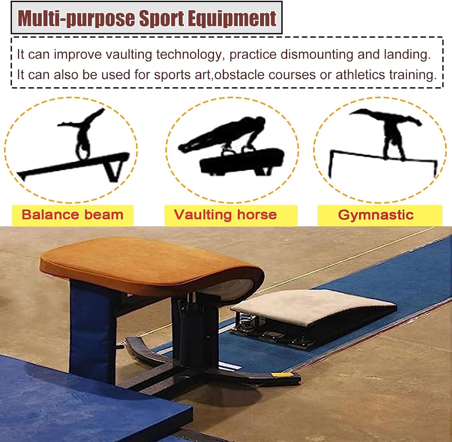 Durable Gray Gymnastics for Vaulting & Backflips, Ideal for Teens & Adults, Large 120x60x26cm with 4 Springs, Perfect for High Jump Training