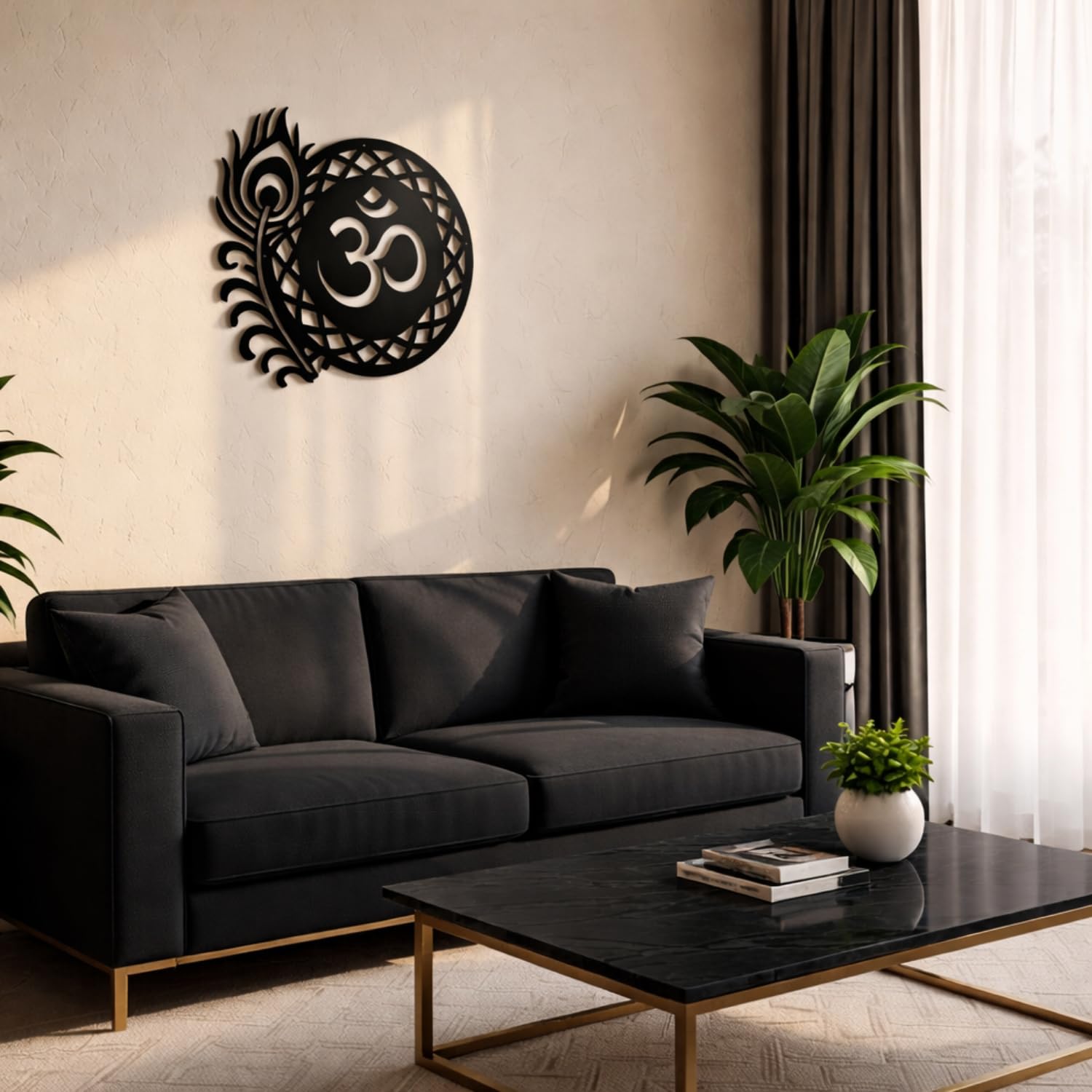 MEET DECOR Metal Black Om Wall Hanging with Peacock Design | Spiritual Wall Decor for Home, Mandir & Pooja Room | No Drill Wall Art for Living Room, Bedroom & Hall | (44 x 43 cm)-image-49