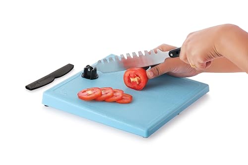 Anjali Fanta Flexie Blue Black Fantastique Flexie S.S Vegetable Cutter with Polypropylene Board, Long-Lasting Nylon Handle & Tempered Magnetic Stainless Steel Razor-Sharp Two-Sided Blades â ZHFC06(B)
