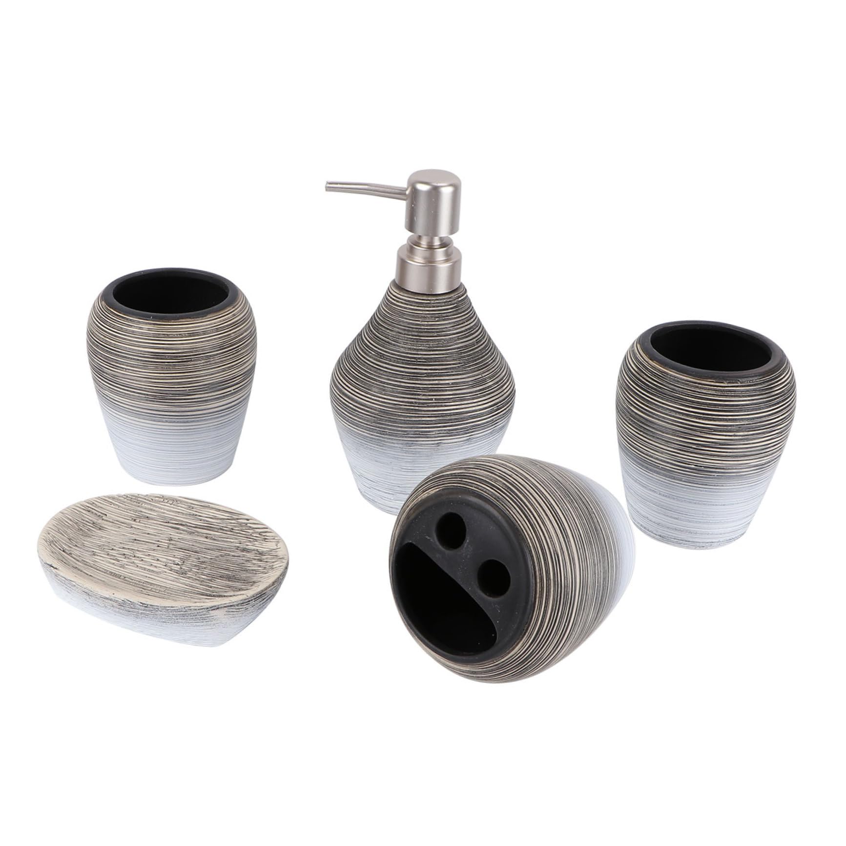 USHOBE 5 Pezzi Set da Bagno in Ceramica Leggero Porta Spazzolini e Portasapone per Bagno e Viaggio