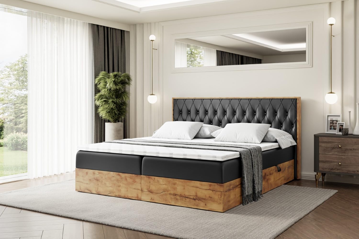 ALTDECOR Boxspringbett 180x200 Schwarz - Mit Matratze Und Stauraum