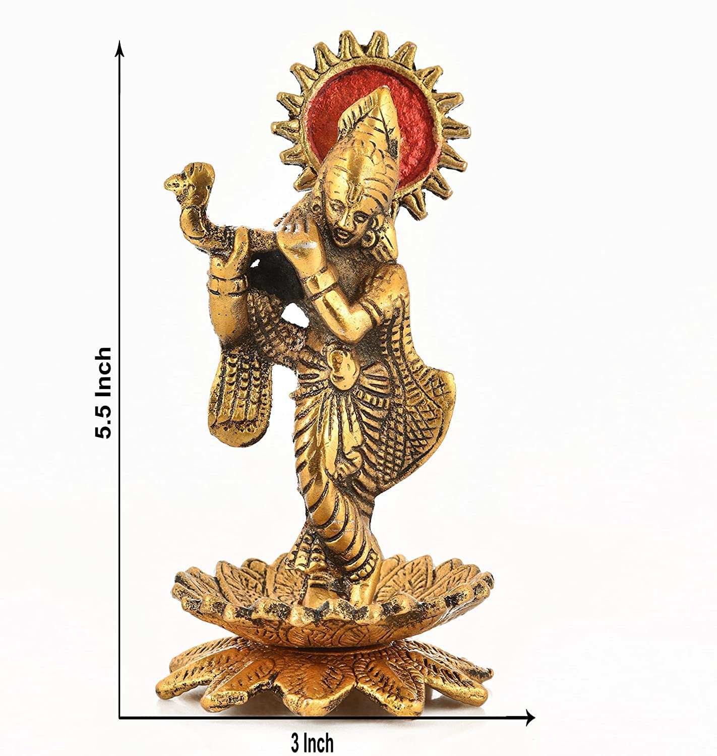 Denique Metal Golden Oxidized Kamal Krishna Lord Idol with Bansuri Car Decorative Diwali Home Decoration & Gift Item 2