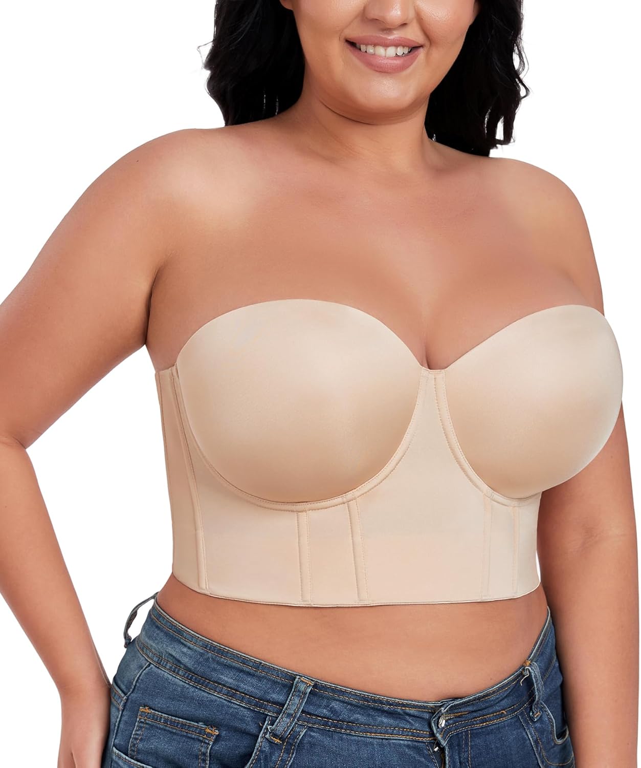 HACI Women's Plus Size Longline Strapless Bra Bustier Full Coverage Anti Slip Underwire Corset Top Body Shaper Tummy Control - Image 5