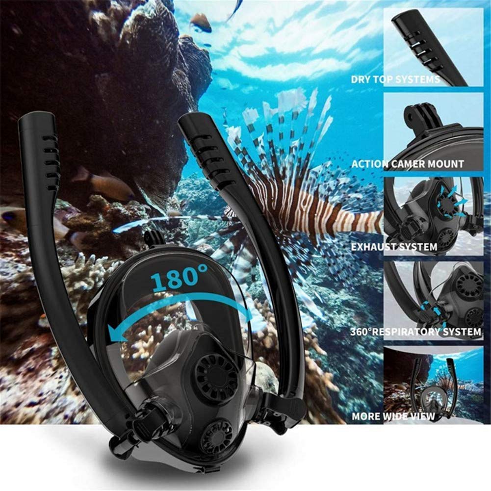 maschera da snorkeling maschera subacquea maschera integrale bambini adulti 180° campo visivo anti-appannamento labbro guarnizione in silicone pieghevole set da snorkeling, Nero , XS (kinder)
